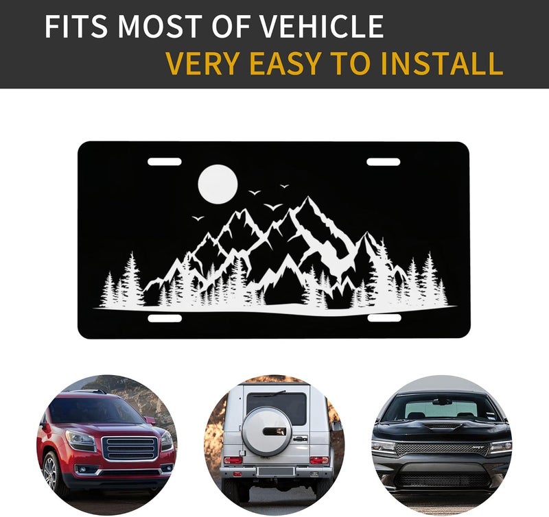 CTVSLFU Front License Plate Cover – Aluminum Metal Car Accessory, Rust-Proof Novelty Vanity Tag Decor for Men & Women, 6x12 with 4 Holes - Black White Mountain 008 - Image 4